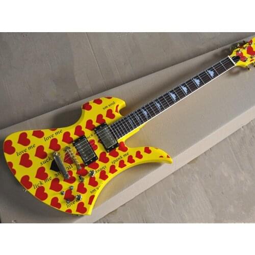 Unusual Shape Electric Guitar with Hert Pattern,Golden Hardware,Rosewood Fretboard,Active pickups,Provide customized service