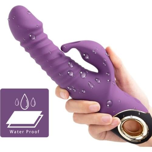 G Spot Dildo Vibrator For Women 360 Rotating Rabbit Vibration Telescopic Swinging 9 Modes Clitoral Vibrator Female Sex Toys