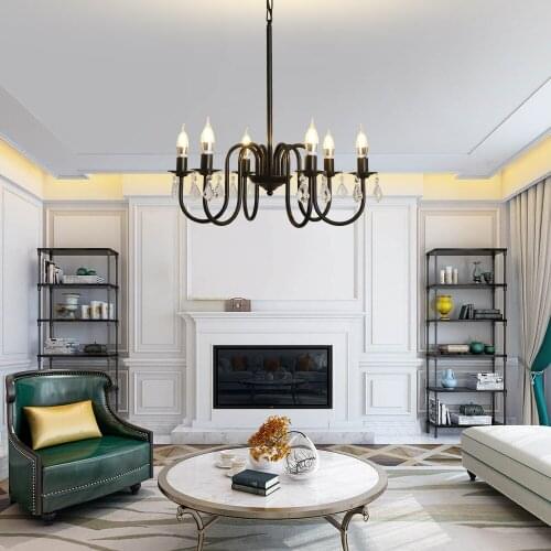 Crystal Chandelier Ceiling Lamp Pendant Lights Candle Fixture with Adjustable Height 6 Lights for Dining Living Room Bedroom Bar