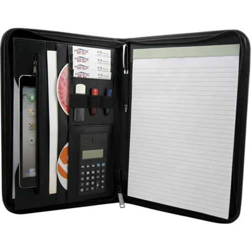 Customize Logo PU Leather Modern Calculator File Folder Organizer Briefcase Padfolio Manager Pen Holder Document Bag Stationery