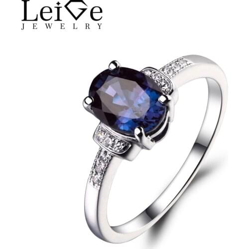 Leige Jewelry 925 Sterling Silver Lab Alexandrite Ring Oval Cut Gemstone June Birthstone Promise Engagement Rings for Women