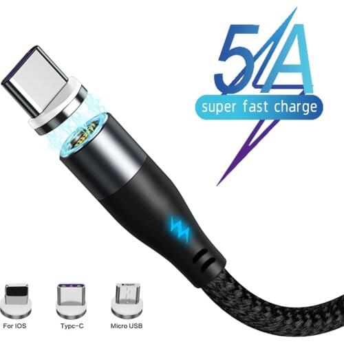 5A Magnetic Cable Micro USB Cable Fast Charging For iPhone Xiaomi Samsung Mobile Phone Magnetic Charge USBC Cable Data Wire Cord