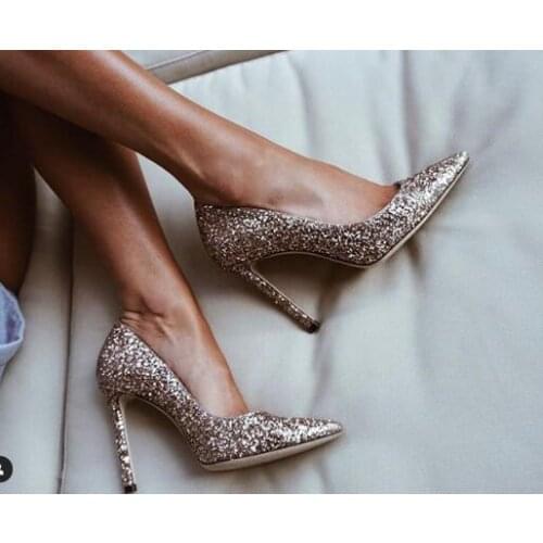 Moraima Snc Bling Bling Glitter Embellished High Heel Shoes Sexy Pointed Toe Woman Pumps Thin Heels Party Wedding Shoe