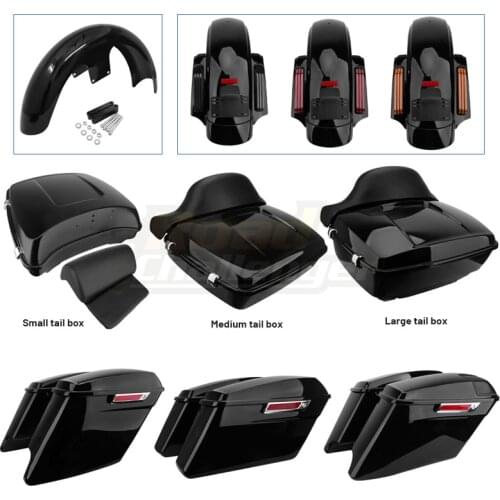 Motorcycle Chopped Pack Trunk Hard Saddle Bags Trunk LED CVO Style 21" Rear Fender System For Harley Touring Street Glide 14-20