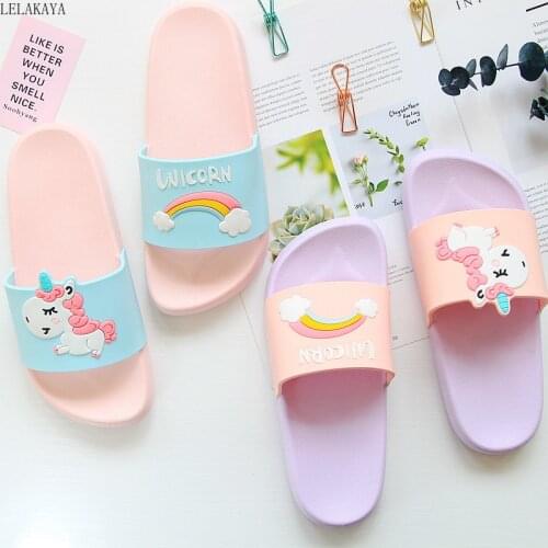Cartoon Rainbow Unicorn Slippers Boy Girl Summer Shoes Non-Slip Beach Sandals Women Kids Indoor Home Bathroom Slipper Flip Flops