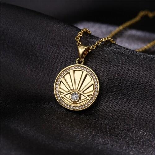 NEWBUY 2021 Fashion Gold Color Cute Evil Eye Pendant Necklace For Women Girl Vintage Design AAA CZ Necklace Party Jewelry Female