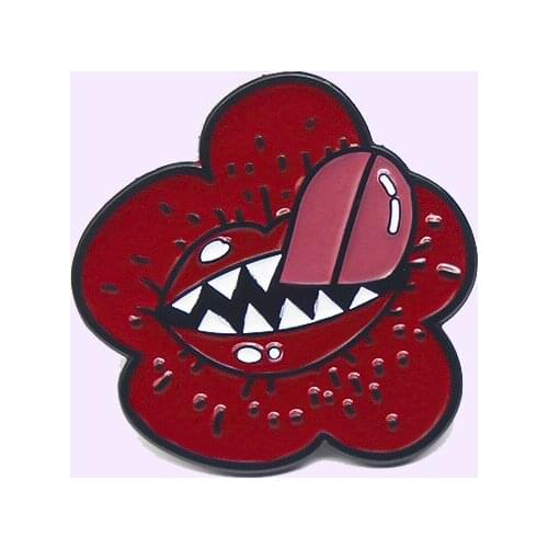 2021 New Arrival Scarlet Red Flower Teeth Red Tongue Enamel Pendant Halloween Horror Piranha Plant Emblem,Jewelry Gift