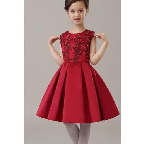 New Summer Costume Girls Princess Dress Childrens Evening Clothing Kids Chiffon Lace Dresses Baby Girl Party Red Pearl Dress