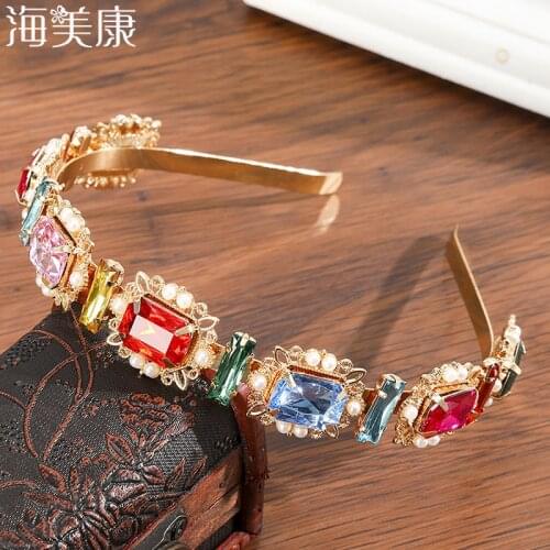 Haimeikang Rhinestone Bezel Baroque Headband foR Women Crystal Hairbands New Fashion Alloy Hair Hoops Hair Accessoires