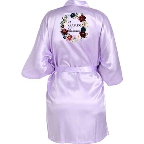 2020 AUTUMN bride bridesmaid robe with flower print mother sister of the bride wedding gift bathrobe kimono satin robes
