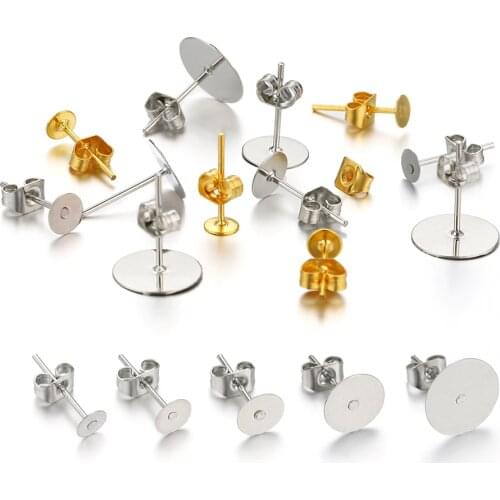 100pcs Earrings Blank Post Ear Studs Base Set Pins With Ear Back with Earring Plug for DIY Jewelry Making Findings Components