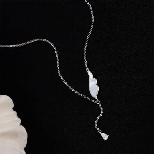 925 Sterling Silver Crystal Wing Charm Pendant Necklace For Women Wedding Wedding Jewelry Choker Collar dz786