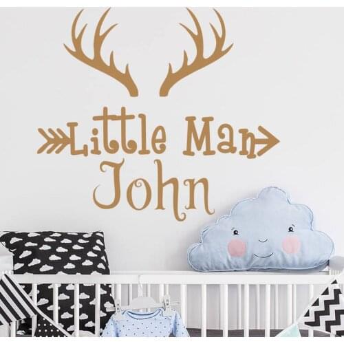 Personalized Name Deer Horns Wall Decal Deer Antler Vinyl Wall Sticker Hunting Themed Woodland Nursery Wall Decoration AY051
