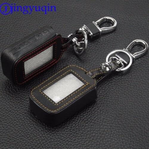 Jingyuqin For Starline E60 E61 E62 E90 E91 4 Buttons Remote Leather Key Cover Case Key Chain 2 Way Car Alarm System