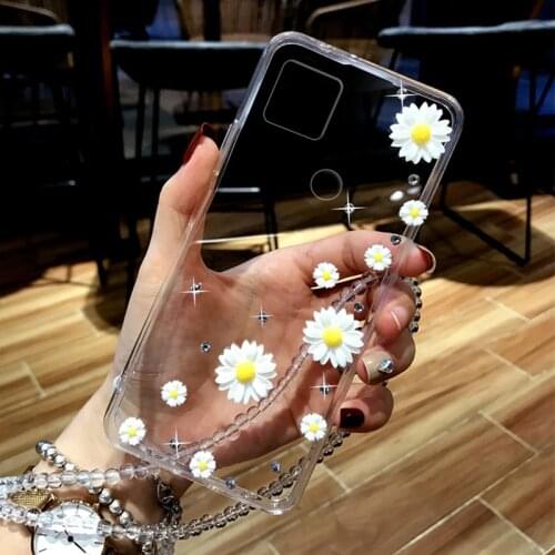 Sunflower Flower Rhinestone Silicone Back Cover For Oppo F17 A15 A93 A73 A53 s A33 A5 A9 2020 C15 Phone case On Realme 5 6 7 Pro