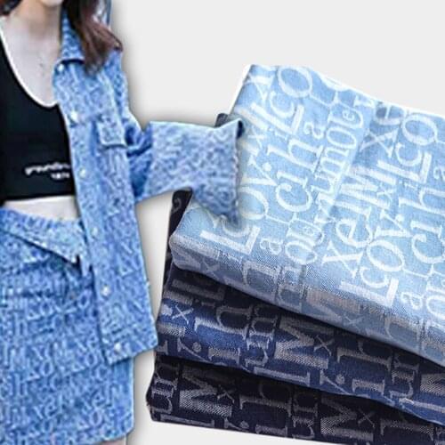 Letter Jacquard Denim Fabric By The Meter for Pants Dress Skirt Clothing Sewing Twill Thickened Washed Cotton Polyester Textile