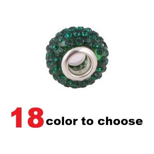 Yfde 14MM 50Pcs/lot Resin Rhinestone Silver Plated Core Big Hole DEF Crystal European Beads Fit Charm Bracelets