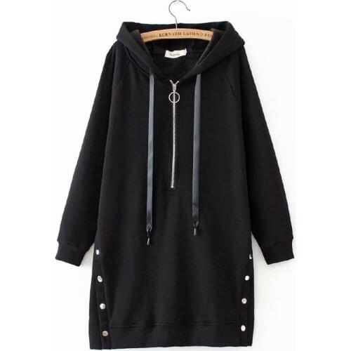Plus Size XL-3XL Womens Black Long Hoodies Hooded Thicken Autumn Winter Outwear Female Tops
