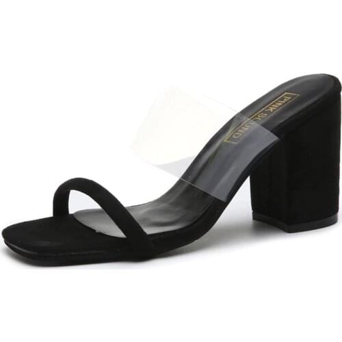 Summer Shoe Women Transparent PVC Sandals Ladies High Heel Pumps Slippers fluorescent Open Toes Thick Heel Fashion Female Slides