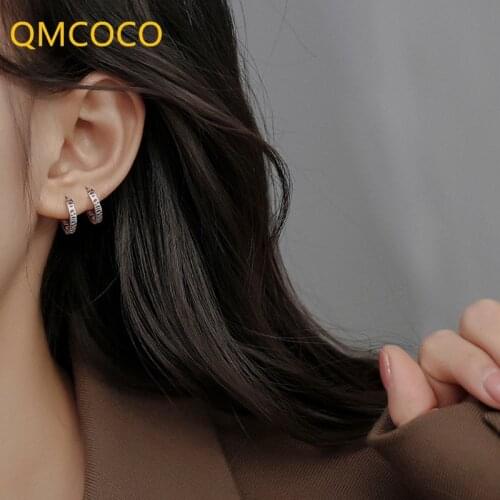 QMCOCO 925 Silver Geometry Hollow Out Roman Numerals Earrings For Woman 2021 New Fashion Personality Versatile Ear Accessories