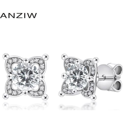 925 Sterling Silver Moissanite Diamond Round Cut Stud Earrings Silver 5mm Flower Square Stud Earring Women Wedding Party Jewery