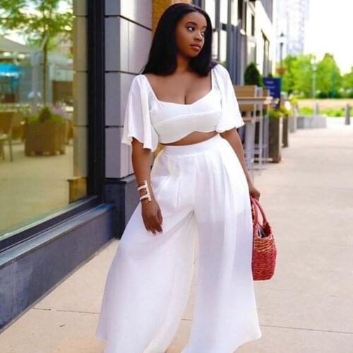 Elegant Oversized 3 Piece Set Women Ruffles Crop Top and Wide Leg Pants Set Casual Loose Summer Outfits for Women Loungewear