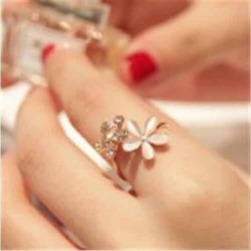 Korean Opal adjustable female flowers Crystal ring of small daisy opening ring for women man jewelry wholesale free shipping