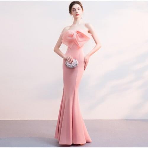 Women Evening maxi long dress 2021 noble pink dress queen banquet bowkont Tube top dress mermaid dresses party dress Vestidos