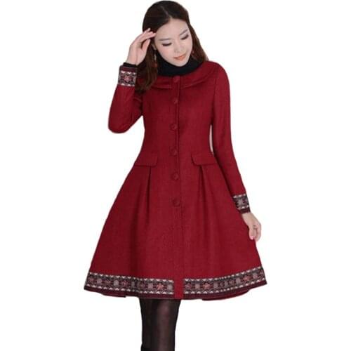 Winter Woolen Women Coat New 2021 Winter Women Woolen Jacket Long Slim Thick Warm Coats Female Jackets Fashion Red