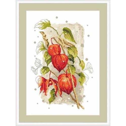 Gold Collection Counted Cross Stitch Kit Autumn Ground Cherry Physalis Alkekengi Chinese Lanterns Fruit Flower