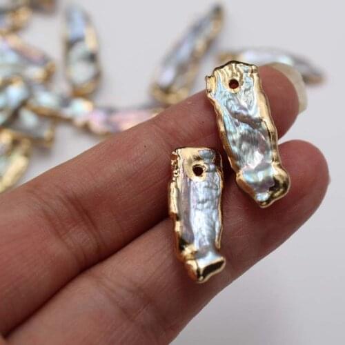 1pc 10-25mm Irregular Biwa Baroque Pearl Charm Grey White Stick Natural Freshwater Pearl Pendant Pendulum DIY for Earrings Women