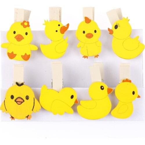 8Pcs/Set wedding party picture clip party diy decoration wooden photograph clip socks clamp Yellow duck photo clips