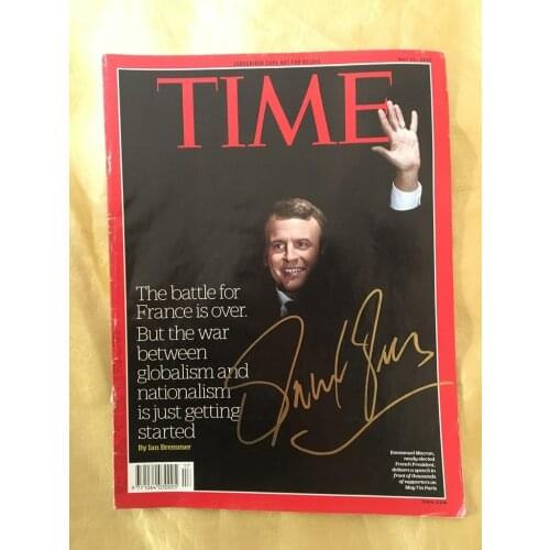 Hand signed Emmanuel Macron autographed TIME magazine blue ink limited 112019B