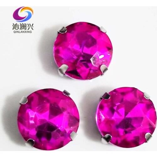 Free shipping Rose red round shape High quality Glass Crystal sew on claw loose rhinestones,Diy Clothing accessories SWB10