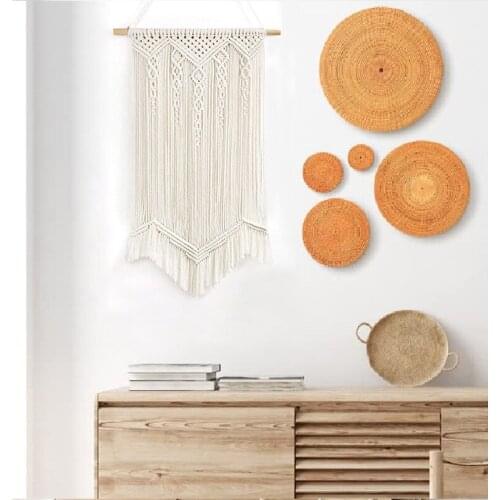 Boho decor Hand Woven Macrame Wall Hanging Decorative Wood Woven Cotton Rope Tapestry Home Decor Wall Hanging