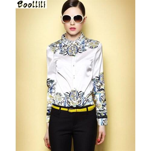 Boollili 2020 Fashion Womens Blouse Office Female Shirt Long Sleeve Top Women Blouse Print Ladies Shirt Autumn Clothes