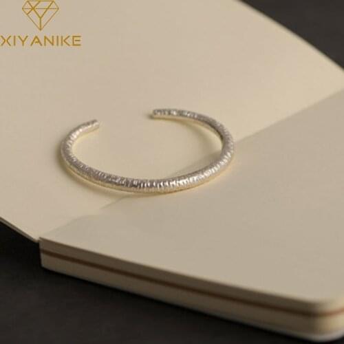 XIYANIKE 925 Sterling Silver Hammer Wave Plain Circle Solid Bracelet For Women Forest Simplicity Handmade Jewelry Wedding Gift