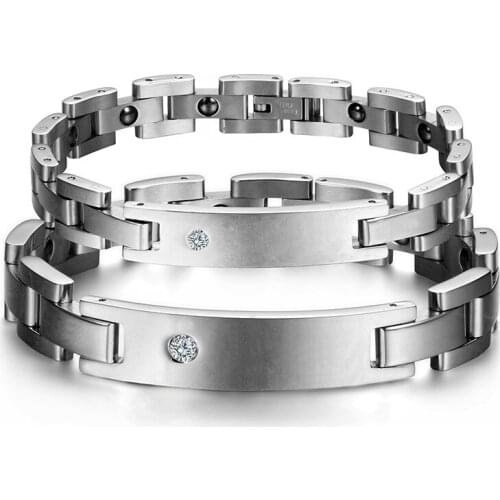 Bracelets & Bangles Fashion Stainless Steel CZ Couples Health Magnet Bracelet ID Bracelet For Men Women Valentines Gift