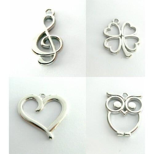 5pcs Owl Heart Dangle hang pendant Metal Charm European Beads For chain Bracelet DIY keychain Fashion Jewelry