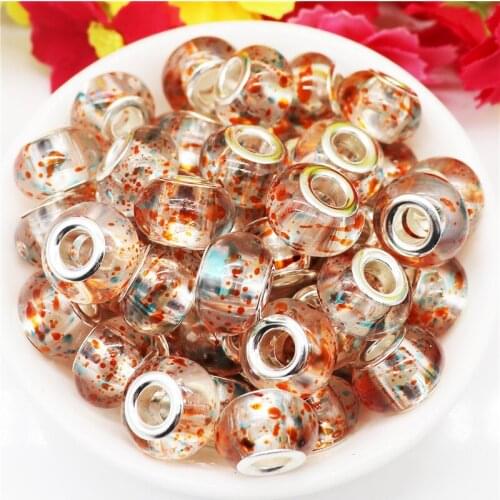 10Pcs Colorful Round Rondelle Big Hole Silver Plated European Beads Fit Pandora Bracelet Necklace Hair Bead Women DIY Jewelry