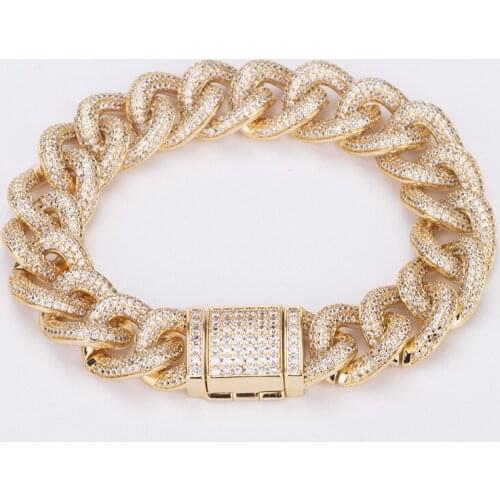 14mm Hip Hop Micro Paved AAA Cubic Zirconia Bling Iced Out Miami Cuban Chain Bracelets Necklaces for Men Rapper Jewelry Gifts