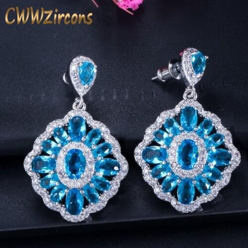 CWWZircons Brand 2018 New Trendy Gorgeous Big Light Blue Crystal Drop Earrings for Women Wedding Bridesmaid Jewelry Gift CZ340