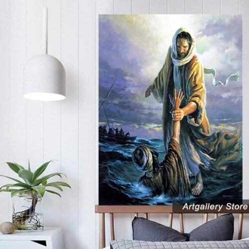 All Souls Day Jesus Peter Walking On Water Poster God Christ Paintings On Canvas Modern Art Decorative Wall Pictures Home Decora