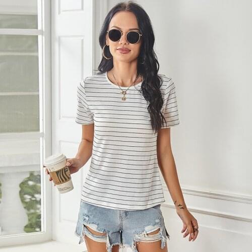 Women Stripe Casual T Shirt Summer O Neck Short Sleeve Slim Fashion Tops Female Temperament Harajuku Plus Size Tee Shirts
