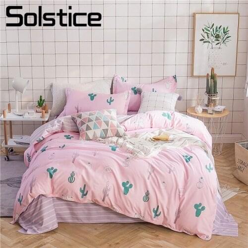 Solstice Home Textile Cactus Pink Bedding Sets Girl Kid Teen Adult King Queen Twin Duvet Cover Pillowcase Bed Sheet 3/4Pcs Linen