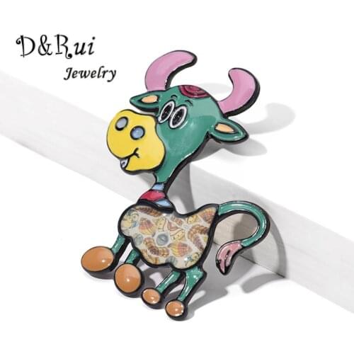 Enamel Cow Brooches Pins Accessories Fashion Alloy Animal Cartoon Bull Cattle Brooch Pin Jewelry New Year Gifts for Women Men