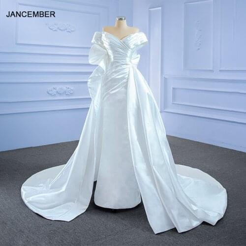 J67277 JANCEMBER White Simple Frill Wedding Dress 2021 Ladies' Banquet Cross-shaped Bandeau Slim-fit Detachable Trailing Gown