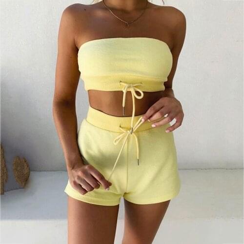 QICIUS Sexy Shorts Sets for Womens Ladies Summer Tube Top and Shorts Feme Conjuntos De Mujer Verano Two Piece Set outfits