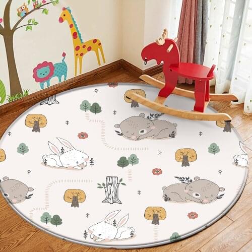 Hot Sale Comfortable Round Carpet Non-Slip Children Flannel Carpet Cute Animal Pattern Children Baby Carpet Baby Play Mat