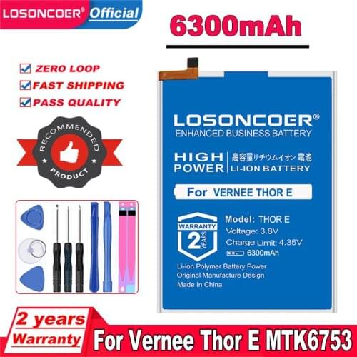 LOSONCOER 6300mAh Thor E Mobile Phone Battery For Vernee Thor E MTK6753 Batteries+Tracking Number +Free Tools